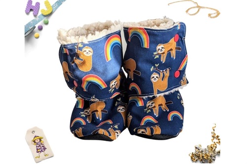 Click to order Kid Size 13 Sherpa Stay on Booties Sloths and Rainbows now